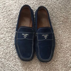 Prada blue suede-leather loafers
